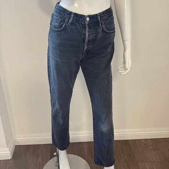 Acne Studios Blå Konst Mid Rise Straight Leg Reworked One of a Kind Denim Jeans - Picture 1 of 7
